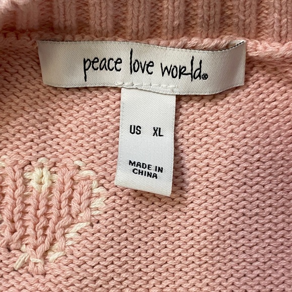 Peace, Love World Pink Heart Pattern Sweater, Size XL - Picture 2 of 3